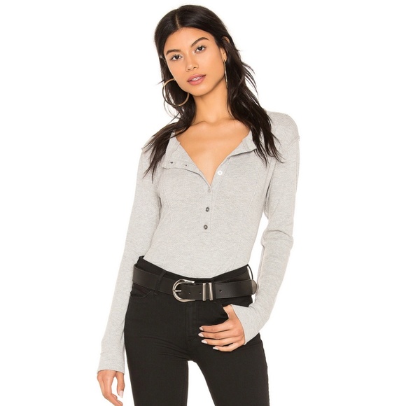 Free People Tops - NWOT Free People Gray Henley Frankie Bodysuit. S